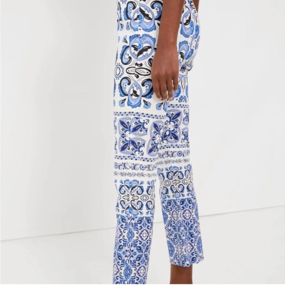 Tuckernuck Majolica Tile blue and white Ashford cropped ankle pants size Small - Picture 3 of 10